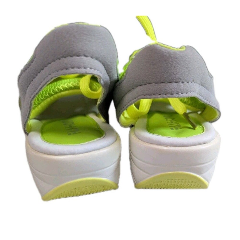 Neon Green Grey Mesh Platform Sneaker Sandals Chunky Wedge Slingback Size 6.5 - Picture 7 of 11